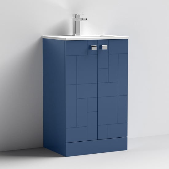 Product photograph of Bloke 50cm 2 Doors Vanity With Minimalist Basin In Satin Blue from Furniture in Fashion