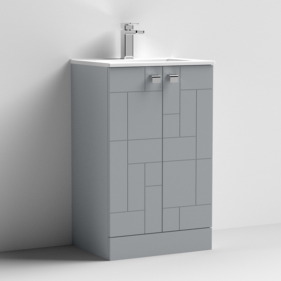 Product photograph of Bloke 50cm 2 Doors Vanity With Minimalist Basin In Satin Grey from Furniture in Fashion