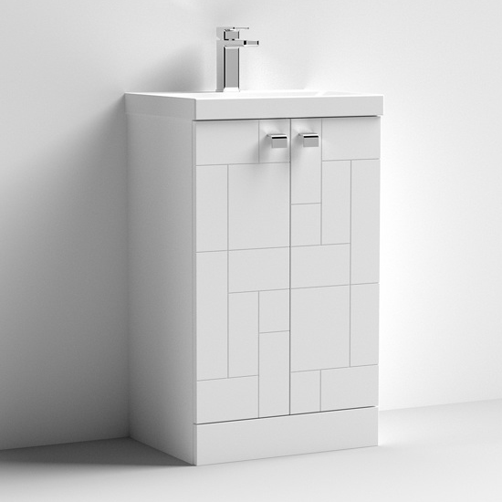 Product photograph of Bloke 50cm 2 Doors Vanity With Thin Edged Basin In Satin White from Furniture in Fashion