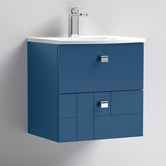 Bloke 50cm Wall Vanity With Curved Basin In Satin Blue