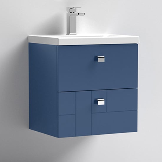 Read more about Bloke 50cm wall vanity with mid edged basin in satin blue