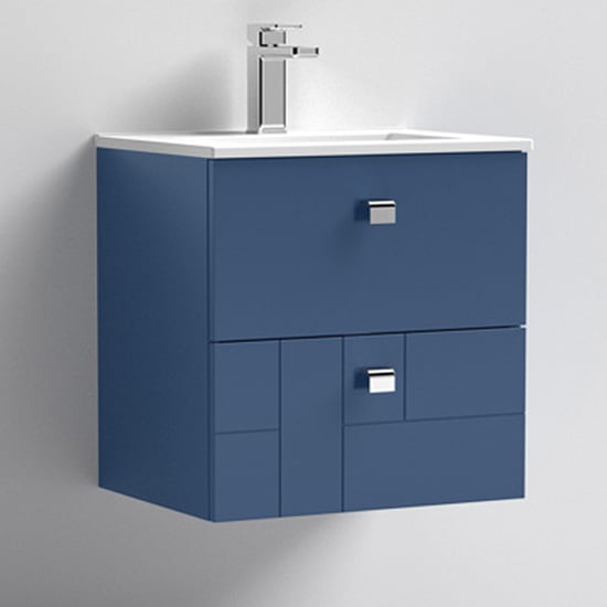 Read more about Bloke 50cm wall vanity with minimalist basin in satin blue