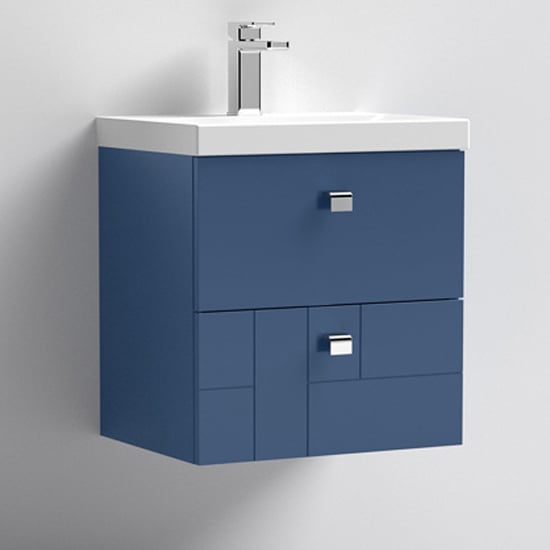 Read more about Bloke 50cm wall vanity with thin edged basin in satin blue