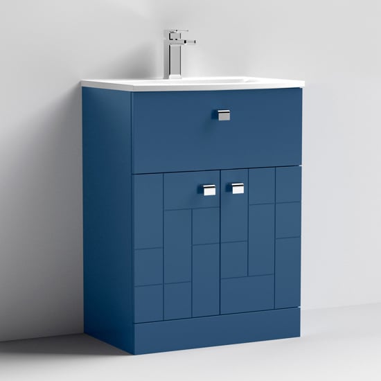 Product photograph of Bloke 60cm 1 Drawer Vanity With Curved Basin In Satin Blue from Furniture in Fashion