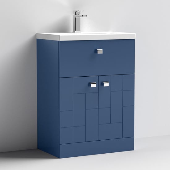Product photograph of Bloke 60cm 1 Drawer Vanity With Mid Edged Basin In Satin Blue from Furniture in Fashion