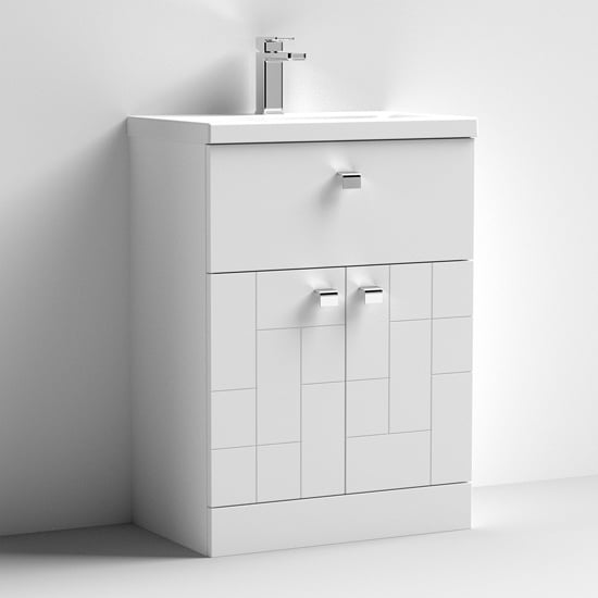 Photo of Bloke 60cm 1 drawer vanity with mid edged basin in satin white