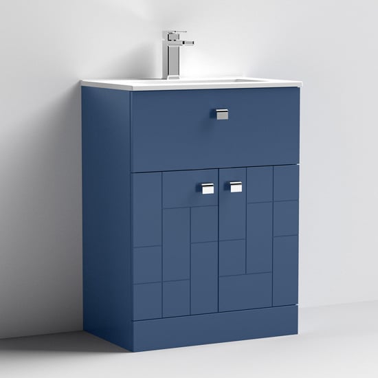 Product photograph of Bloke 60cm 1 Drawer Vanity With Minimalist Basin In Satin Blue from Furniture in Fashion