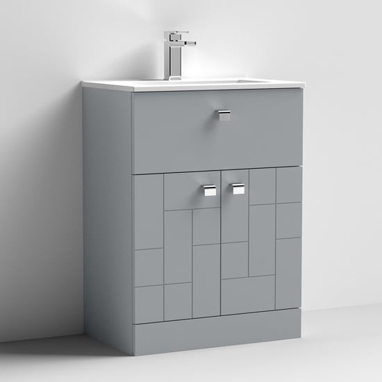 Read more about Bloke 60cm 1 drawer vanity with minimalist basin in satin grey