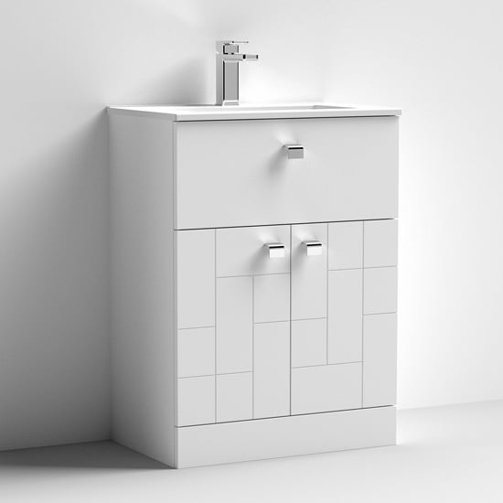 Product photograph of Bloke 60cm 1 Drawer Vanity With Minimalist Basin In Satin White from Furniture in Fashion
