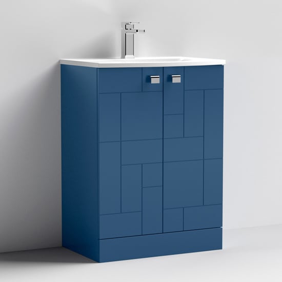 Product photograph of Bloke 60cm 2 Doors Vanity With Curved Basin In Satin Blue from Furniture in Fashion