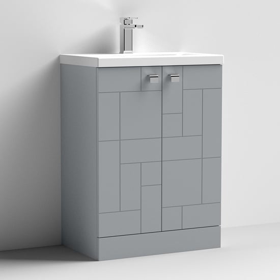 Product photograph of Bloke 60cm 2 Doors Vanity With Mid Edged Basin In Satin Grey from Furniture in Fashion