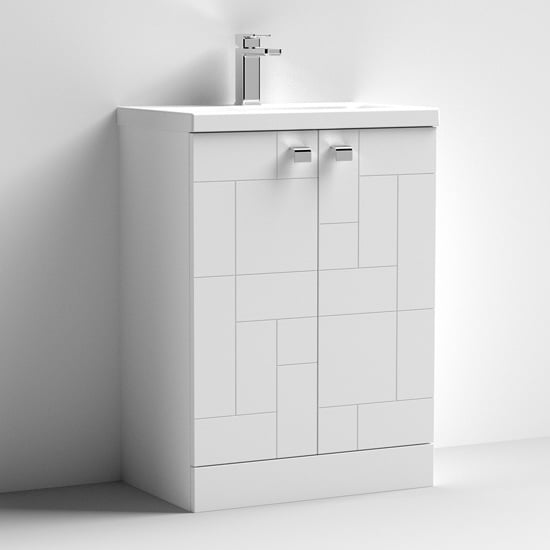 Product photograph of Bloke 60cm 2 Doors Vanity With Mid Edged Basin In Satin White from Furniture in Fashion