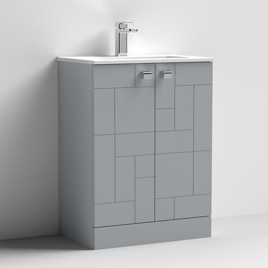 Product photograph of Bloke 60cm 2 Doors Vanity With Minimalist Basin In Satin Grey from Furniture in Fashion