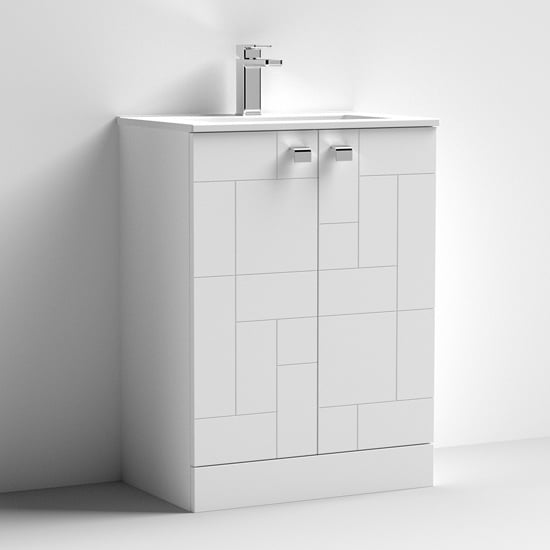 Product photograph of Bloke 60cm 2 Doors Vanity With Minimalist Basin In Satin White from Furniture in Fashion