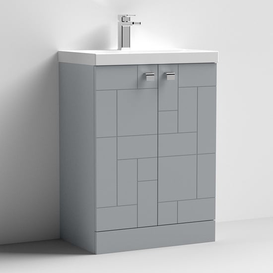 Product photograph of Bloke 60cm 2 Doors Vanity With Thin Edged Basin In Satin Grey from Furniture in Fashion