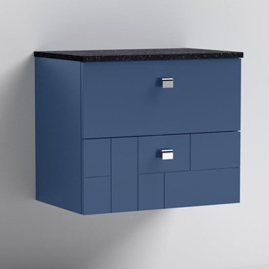 Read more about Bloke 60cm wall hung vanity with black worktop in satin blue