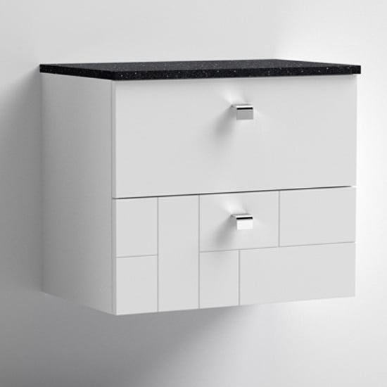 Read more about Bloke 60cm wall hung vanity with black worktop in satin white