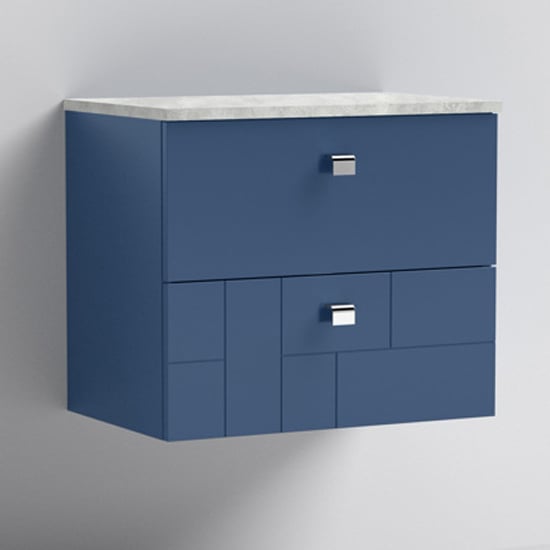 Read more about Bloke 60cm wall hung vanity with grey worktop in satin blue