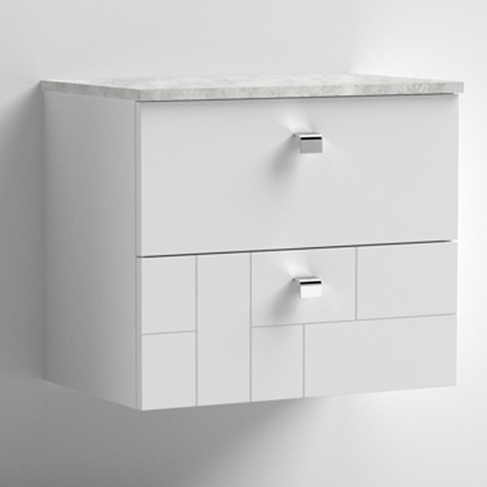 Photo of Bloke 60cm wall hung vanity with grey worktop in satin white