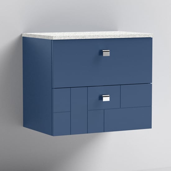 Read more about Bloke 60cm wall hung vanity with white worktop in satin blue