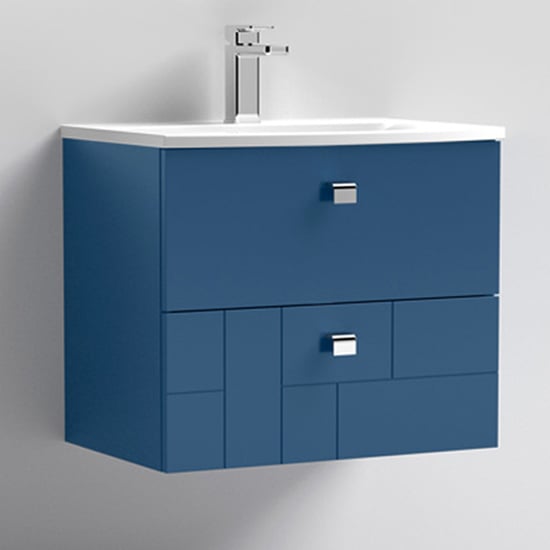 Photo of Bloke 60cm wall vanity with curved basin in satin blue