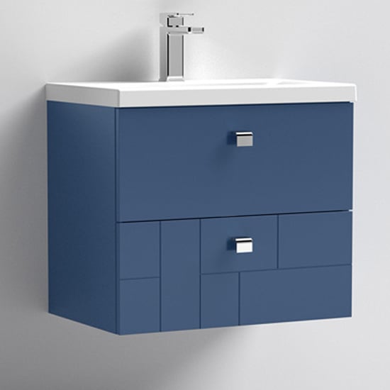 Product photograph of Bloke 60cm Wall Vanity With Mid Edged Basin In Satin Blue from Furniture in Fashion