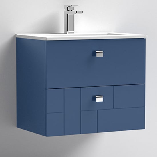 Read more about Bloke 60cm wall vanity with minimalist basin in satin blue