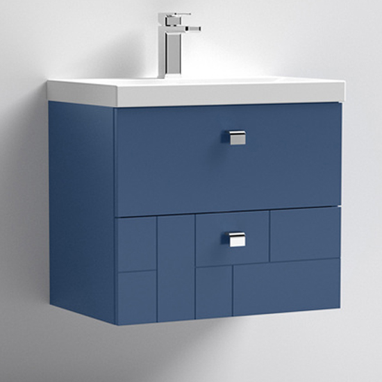 Product photograph of Bloke 60cm Wall Vanity With Thin Edged Basin In Satin Blue from Furniture in Fashion