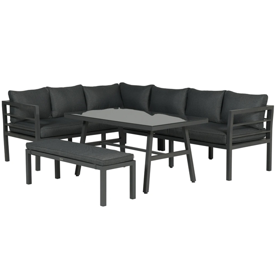 Blokes Corner Lounge Sofa With Dining Set In Carbon Black_3