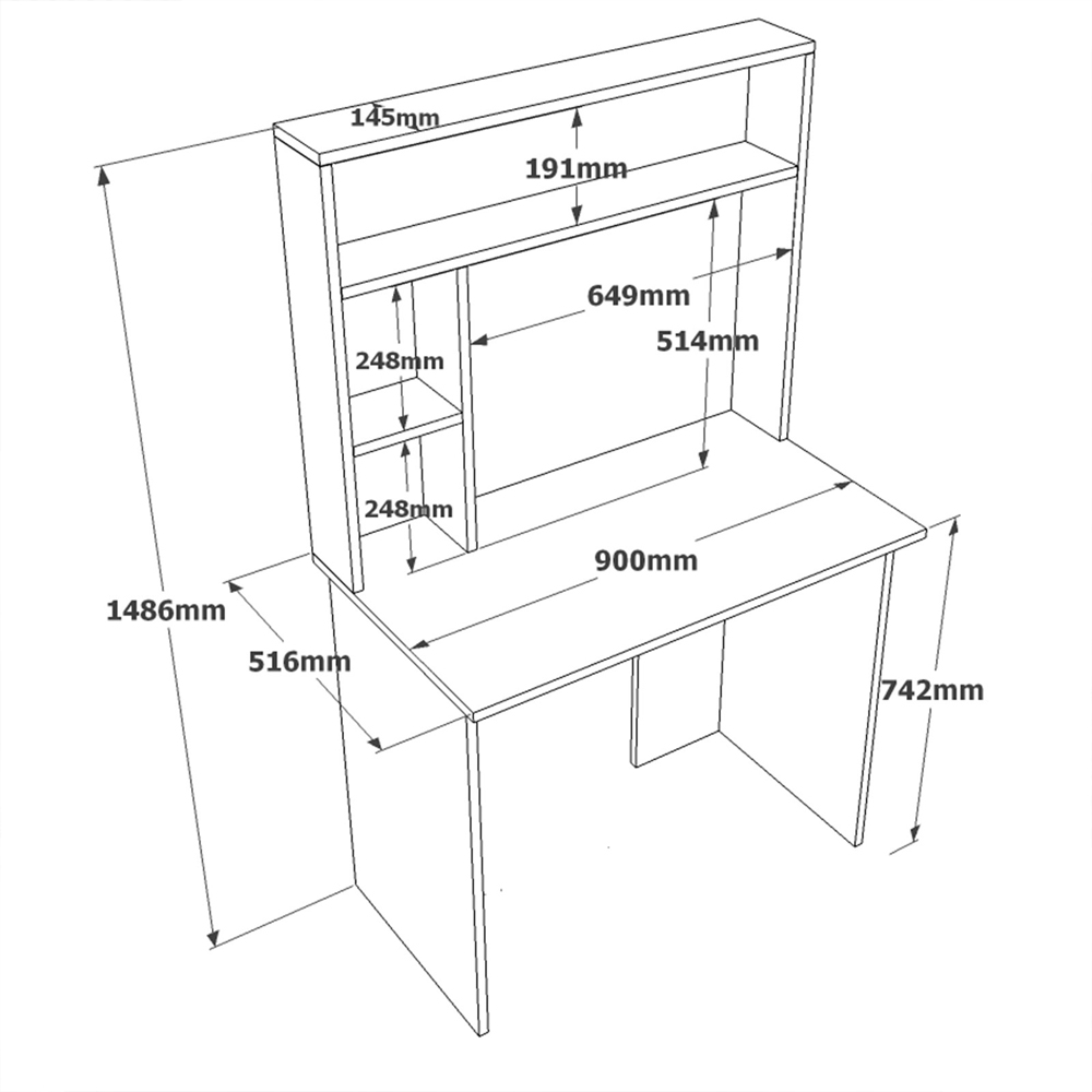 Blokx Wooden Laptop Desk With 3 Shelves In Atlantic Pine And White