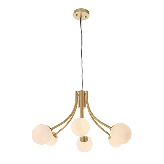 Bloom 6 Lights Opal Glass Ceiling Pendant Light In Satin Brass