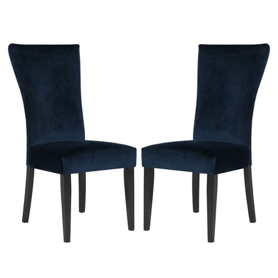 Bluma Dark Navy Velvet Dining Chairs With Black Legs In Pair