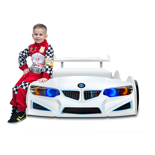BMW GTI Childrens Car Bed In White With Spoiler And LED_5
