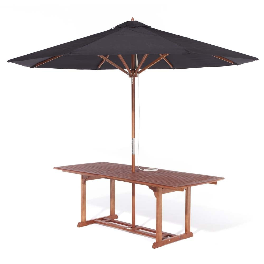 Boarhunt Wooden Garden Extending Dining Set With Parasol In Brown