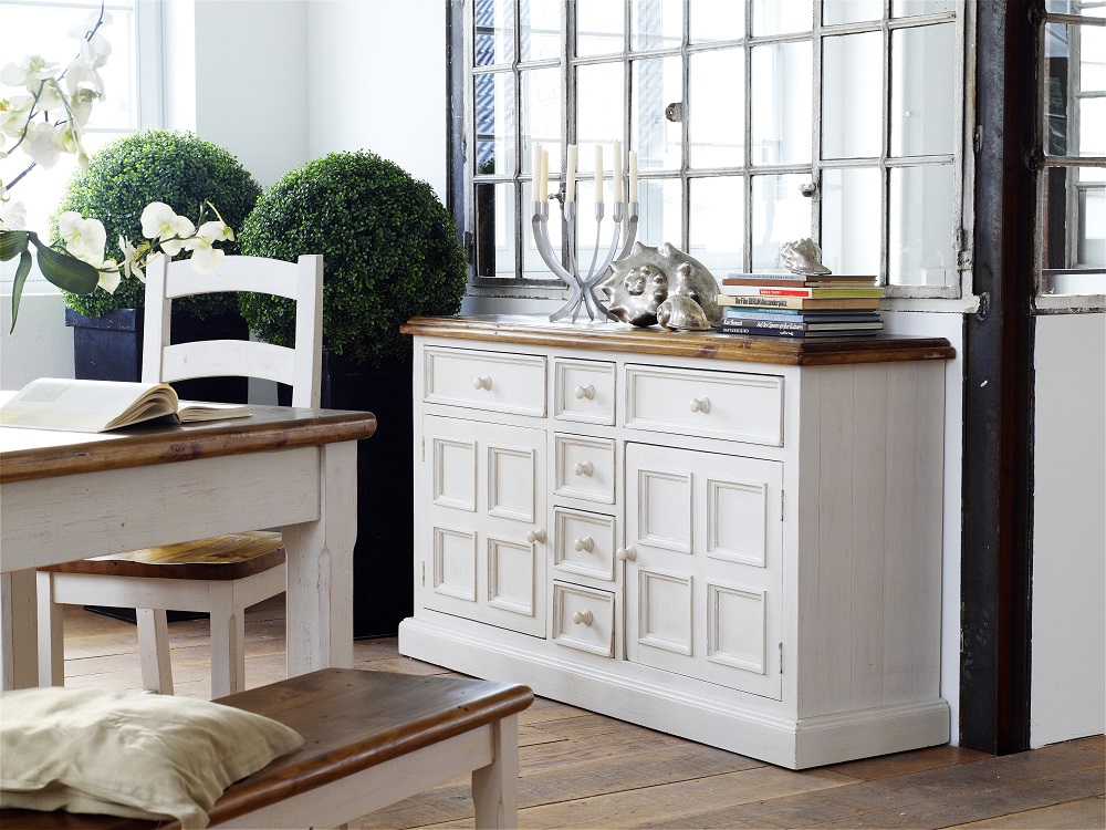 Boddem Sideboard in White Pine 6 Drawers 2 Cupboard