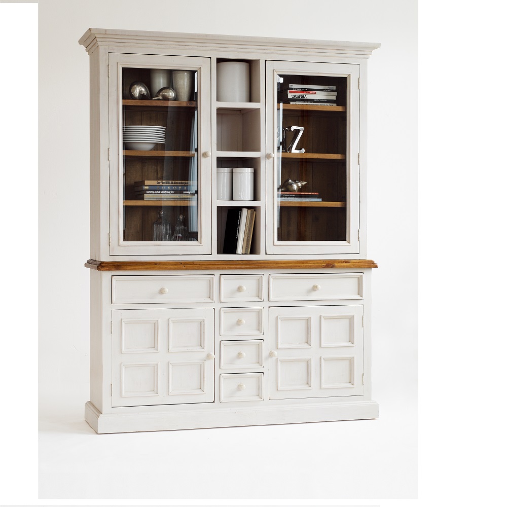 Boddem Buffet Display Cabinet In White Pine With Drawers