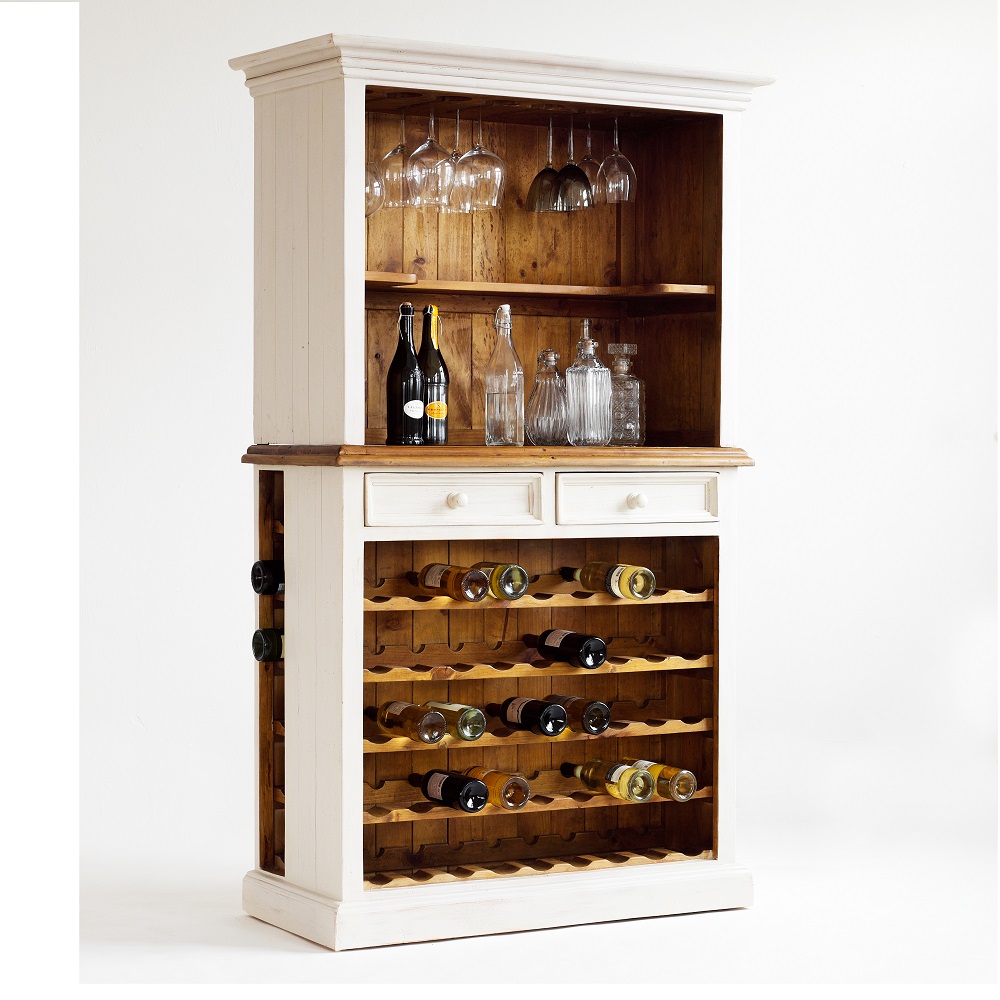 Boddem Display Cabinet In White Pine With Wine Rack