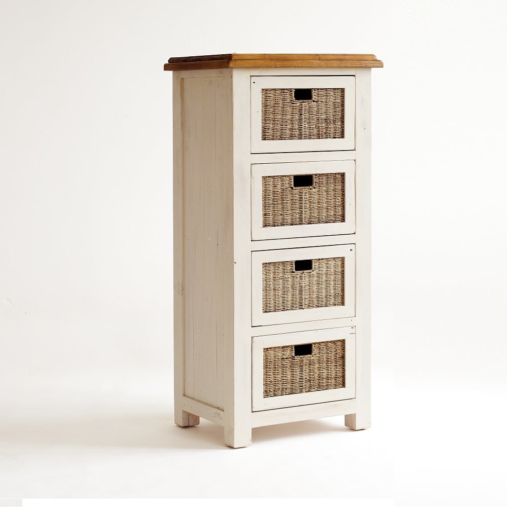 Boddem Tallboy Chest Of 4 Drawes White Pine And Rattan