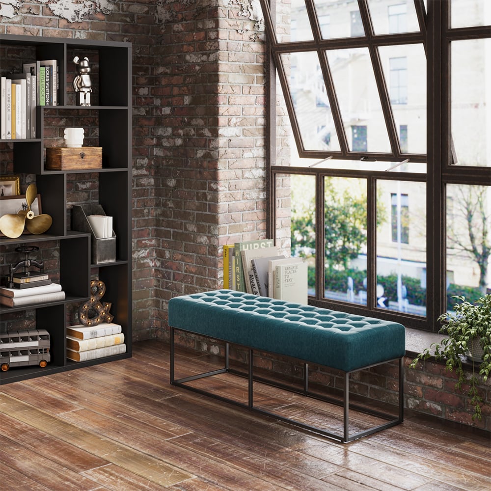 Read more about Boden fabric hallway seating bench with steel frame in blue