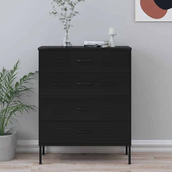 Product photograph of Bodmin Steel Chest Of 4 Drawers In Black from Furniture in Fashion