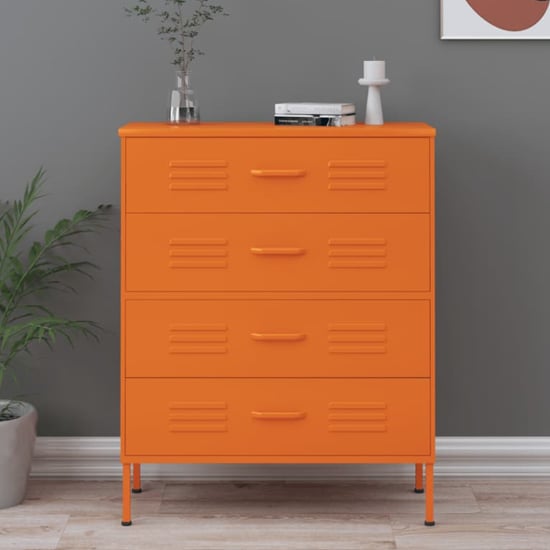 Product photograph of Bodmin Steel Chest Of 4 Drawers In Orange from Furniture in Fashion