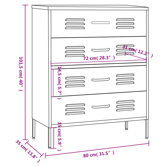 Bodmin Steel Chest Of 4 Drawers In Pink