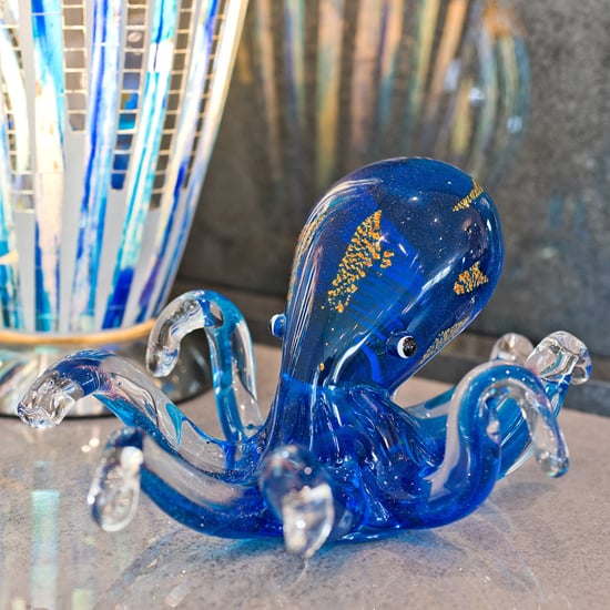 Bogota Glass Octopus Ornament In Blue