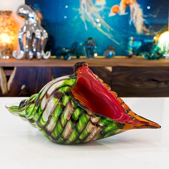 Product photograph of Bogota Glass Shell Ornament In Green And Red from Furniture in Fashion