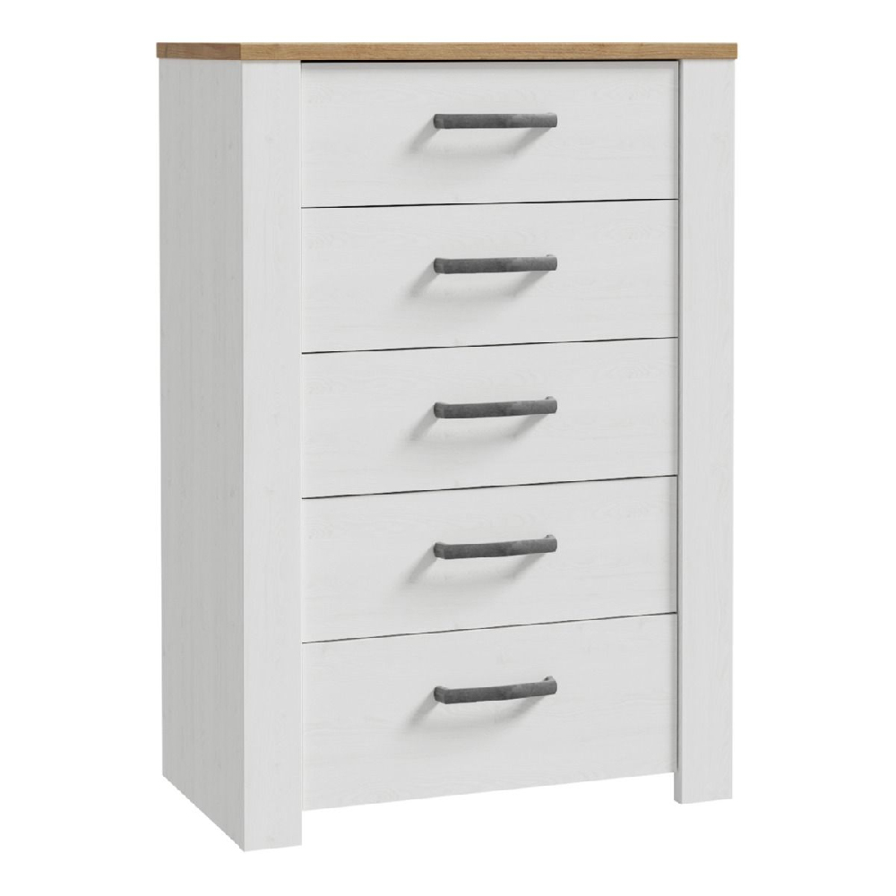 Bogota Wooden Chest Of 5 Drawers In White And Oak