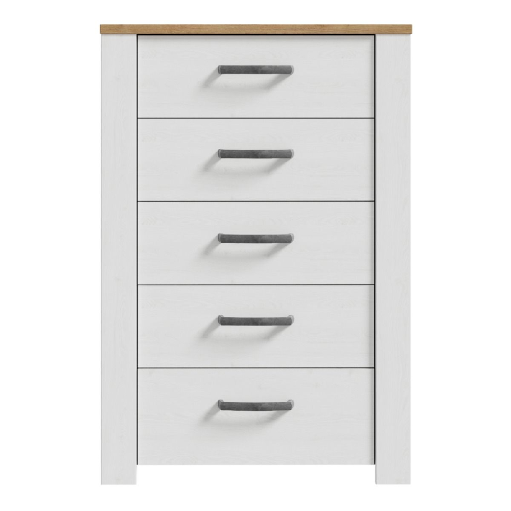 Bogota Wooden Chest Of 5 Drawers In White And Oak