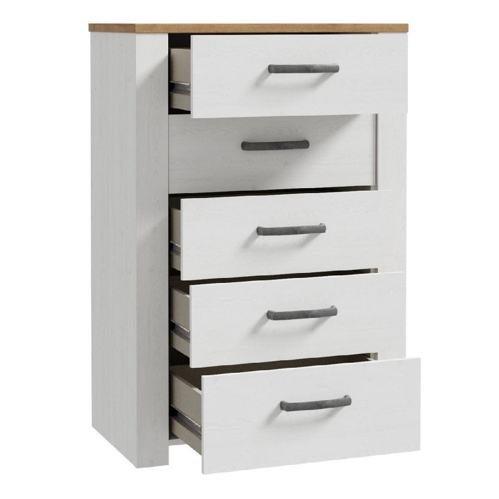 Bogota Wooden Chest Of 5 Drawers In White And Oak