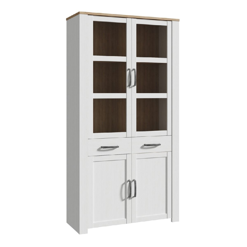 Bogota Wooden Display Cabinet With 4 Doors 1 Drawer In White Oak