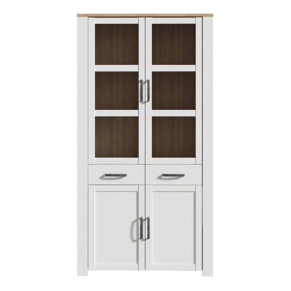 Bogota Wooden Display Cabinet With 4 Doors 1 Drawer In White Oak