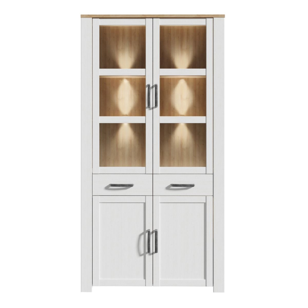 Bogota Wooden Display Cabinet 4 Doors In Oak And White With LED